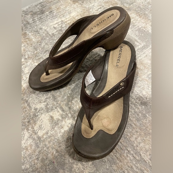Merrill Shoes - Merrell Luxe Thong Coffee Brown Leather Sandals Women’s Size 7 Open Toe Summer